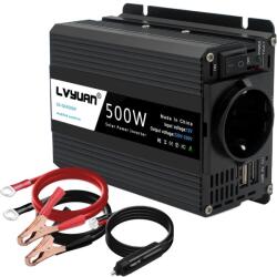  500W teljesítményű inverter, 12 V - 220 V -os átalakítás, USB kimenet, 12v220V 500W EU-A
