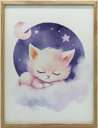  VÁSZONFESTÉS KERET NÉLKÜL ALVÓ Cica RÓZSASZÍN FELHŐN 70x100