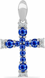  Ezüst Kereszt Medál Ausztrál Kék Zafírral és Fehér Topázzal