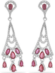  Ezüst Fülbevaló - Madagaszkári Rubin és Fehér Topáz - 6, 5 Karát