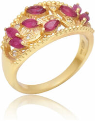  Arannyal Bevont Ezüst Gyűrű Madagaszkári Rubinnal és Fehér Topázzal, XMP072/57