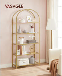 VASAGLE Ívelt Üvegpolcos Állvány Arany Acélvázzal (LGT050A01)