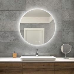 Welland Type-1 LED tükör - fényerő + színhőfok állítás + páramentesítő + óra - Ø 70 cm