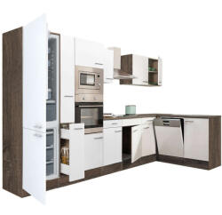 Leziter Yorki 370 sarok konyhablokk yorki tölgy korpusz, selyemfényű fehér fronttal alulagyasztós hűtős szekrénnyel (LS370YFH-AF)