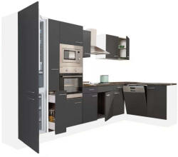 Leziter Yorki 370 sarok konyhablokk fehér korpusz, selyemfényű antracit fronttal alulagyasztós hűtős szekrénnyel (LS370FHAN-AF)