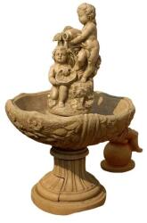 JURAND Artézi szökőkút Ámorpárral, kertbe / kültéri / beltéri / teraszra / étterembe, Prémium európai minőségű szökőkút, műkőből készült, fehér, 92 x 52 x 175 (M), tartozékokkal, fagy- / UV-álló, tó nélkül, 