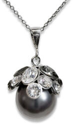 Ezüst Nyaklánc - Swarovski Kristályos Gyöngy - Szürke
