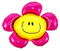  Fólia lufi, mini forma, rózsaszín mosolygó virág, 35 cm