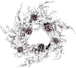 MagicHome MagicHome karácsonyi koszorú, havas gömbökkel és tobozokkal, 50 x 50 x 14 cm