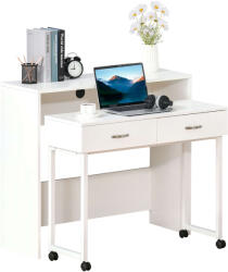 HomCom Ergonomikus asztal Homcom hengerekkel, belső polcokkal, 100 x 36 x 88 cm, fehér