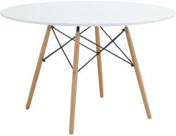 TEMPO KONDELA Étkezőasztal, fehér/matt/bükk, átmérő 120 cm, DEMIN NEW - pepita