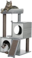  Macskafa ház, dupla társasház, karcoló szizál oszlopok - 48*44*89cm, AMT0014GY-B, képként