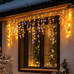 Somogyi Elektronic KKF600D10M LED-es Sziporkázó Jégcsap Fényfüggöny, Kültéri, 600 db Dot LED Melegfehérek Között Villogó Hidegfehérek