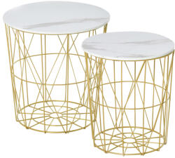 HomCom 2 dohányzóasztal készlet tárolóhellyel, Homcom, acél/MDF, egymásra rakható, Φ 44/35 x 45, 5/41 cm, arany/fehér