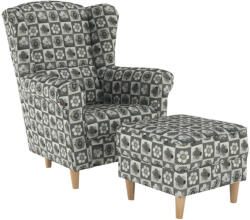 TEMPO KONDELA füles fotel puffal, szövet patchwork N1, ASTRID