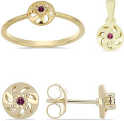  Arannyal Bevont Ezüst Szett Bíbor Gyémánttal ( Fülbevaló+Gyűrű+Medál ), Y59859/57