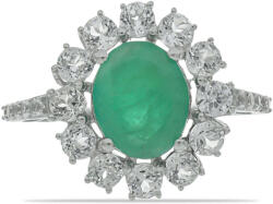 Smaragd és Topáz Ezüst Gyűrű - 4.05 ct Brazíliai Smaragd