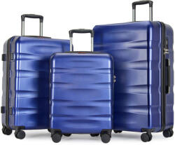BONTOUR Wave 3 db-os Duplakerekes Bőrönd Szett, Számzárral, Kék (120540-Blue) - pepita