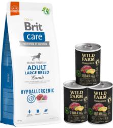 Brit BRIT CARE Hypoallergenic Adult Large Breed Bárány 12kg + Wild Farm Monoprotein Vaddisznó 3x400g hipoallergén kutyatáp