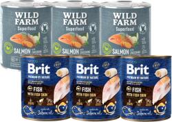 Brit Brit Premium by Nature Hal és halbőr 3x800g + WILD FARM Superfood Lazac 3x800g