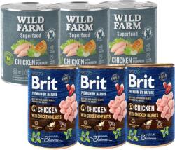 Brit Brit Premium by Nature Chicken With Chicken Hearts 3x800g + WILD FARM Superfood Chicken 3x800g