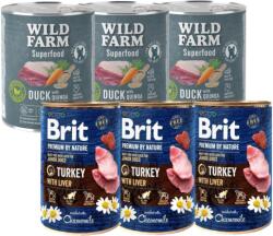 Brit Brit Premium by Nature pulykahús májjal 3x800g + WILD FARM Superfood kacsa 3x800g