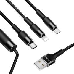 USAMS USB - MicroUSB+Lightning+USB-C Töltőkábel 1m - Fekete (SJ2193IN1101) (SJ2193IN1101)