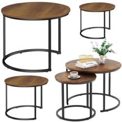 Lean 3 Az 1-ben Kerek Dohányzóasztal Szett, Vintage Natúr Fa, 51cm, 40cm, 30cm - 26620 (26620) (26620)