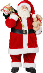 MagicHome MagicHome karácsonyi dekoráció, Mikulás ajándékokkal és macival, piros, 46 cm