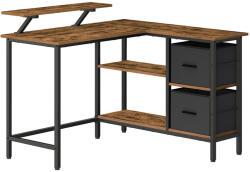 VASAGLE L-alakú Gamer Íróasztal Monitortartóval és Tárolófiókokkal Rusztikus Barna (EUZ-LWD097B01)