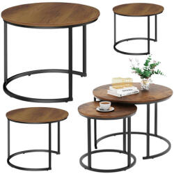  3 Az 1-ben Kerek Dohányzóasztal Szett, Vintage Natúr Fa, 51cm, 40cm, 30cm - 26620