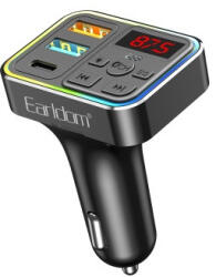 Earldom Et-m109 Szivargyújtós (autós) Töltővég (usb - Type-c) + Fm Transmitter Fekete