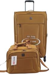 Touareg két részes mustár színű négykerekű bőrönd, fedélzeti táska-hátizsák szett AIR6932-2dbszett Mustár L, táska-háti - minosegitaska