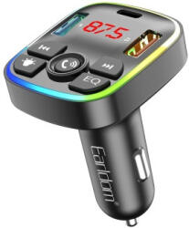 Earldom Et-m110 Szivargyújtós (autós) Töltővég (usb - Type-c) + Fm Transmitter Fekete