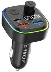 Earldom Et-m84 Szivargyújtós (autós) Töltővég (usb - Type-c) + Fm Transmitter Fekete