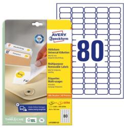 Avery Etikett címke, 35, 6 x16, 9mm, univerzális visszaszedhető, 80 címke/ív, 25 ív/doboz, Avery fehér (L4732REV-25) - nyomtassingyen