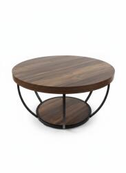 Dollcini Otthon Kerek Fa Dohányzóasztal Ipari Stílusban - Alsó Polccal (WRH_NY036)