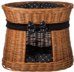 ATMOWOOD Fonott alvóhely házikóval kisállatok számára - természetes színű, fekete masnival díszített, bélelt (481-50/PKo2)