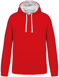 Kariban Férfi pulóver kontrasztos bélésű kapucnival, Kariban KA446, Red/White-L (ka446re-wh-l)
