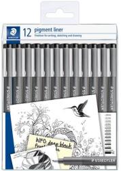 STAEDTLER Tusfilc készlet, 12 különböző vonalvastagság, STAEDTLER "Pigment Liner 308", fekete (TS3089TB12) - kecskemetirodaszer