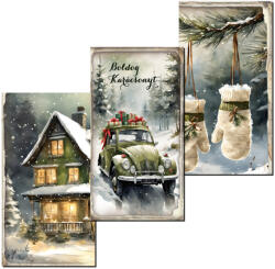 Nyomtatott dekorkarton - Karácsonyi zöld téma táblák 3db/csomag - papelito