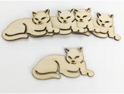  Natúr fa - Fekvő cica 4x8cm 5db/csomag - festéshez és dekorációhoz