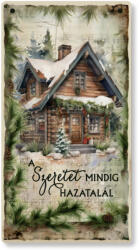  Nyomtatott fa tábla - Zöld karácsonyi téma - Szeretet 13x24, 3cm - papelito