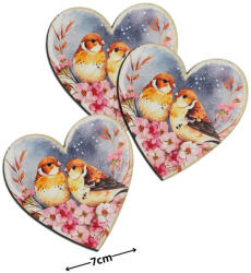 Nyomtatott dekorkarton - Szív táblák 3db/cs Madárkák virágon