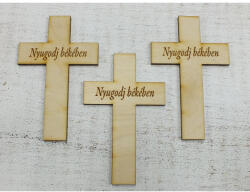  Natúr fa - Kereszt "Nyugodj békében" 10cm 3db/csomag - papelito