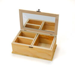 Fa ékszertartó doboz, rekeszes, tükörrel 16*26*9, 5cm 9183