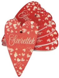Fa nyomtatott szív "Szeretlek", 1db, piros alap 6*3, 5cm 6637