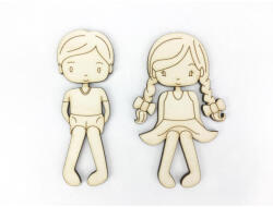  Natúr fa - Rajzos kislány kisfiú szett 9cm 2db/csomag - festéshez és dekorációhoz