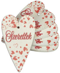 Fa nyomtatott szív "Szeretlek", 1db, fehér alap 6*3, 5cm 6636