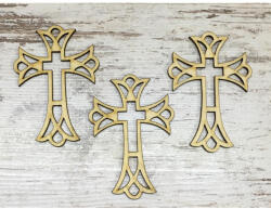  Natúr fa - Kereszt díszes 10cm 3db/csomag - papelito